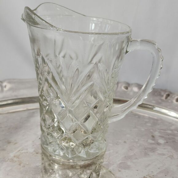 Vintage Pressed Glass Pitcher Creamer Pineapple Pattern - Picture 3 of 11